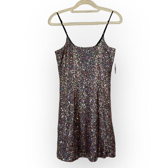 Melrose and Market Mini Dress Women's XXS Black Rainbow Sequin Sleeveless NWT - Picture 1 of 6